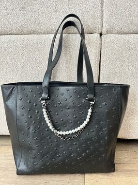Vince Camuto Black Star-Embossed Leather Tote
